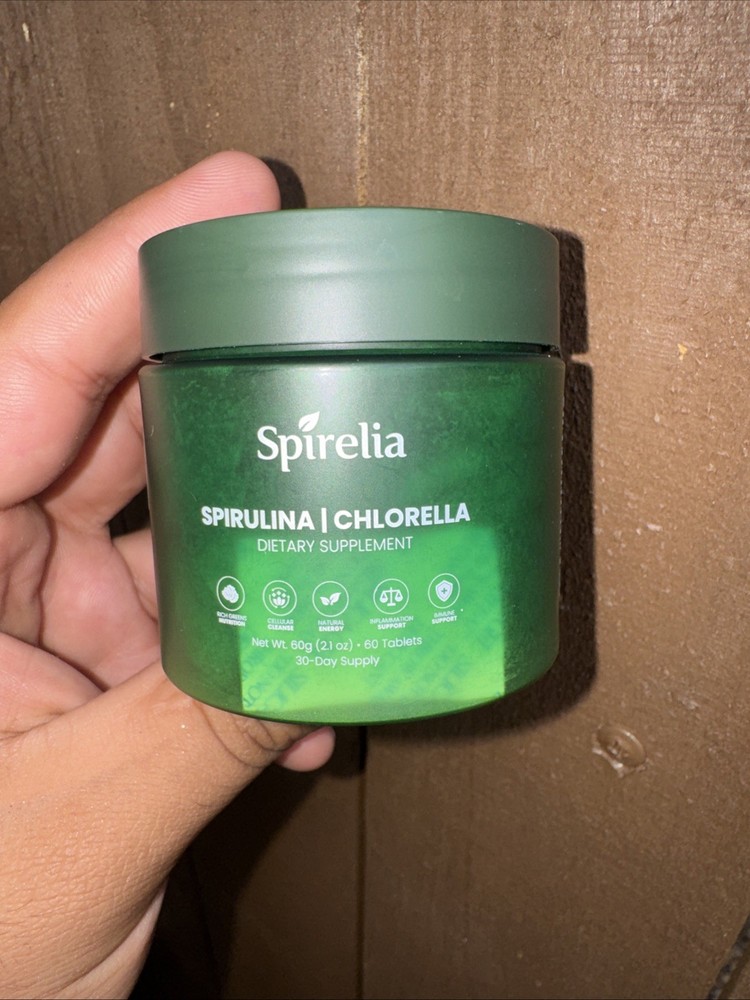 Organic Spirulina Chlorella Tablets + Super Greens, High 60 Count (Pack of 1)