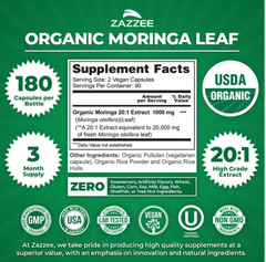 Organic Moringa 20:1 Extract, 20,000 mg Strength, 180 Capsules, Kosher