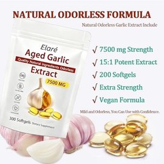 1-3Pack Elare Aged Garlic Extract, 300 Softgels, 7500mg Odorless Heart & Immune