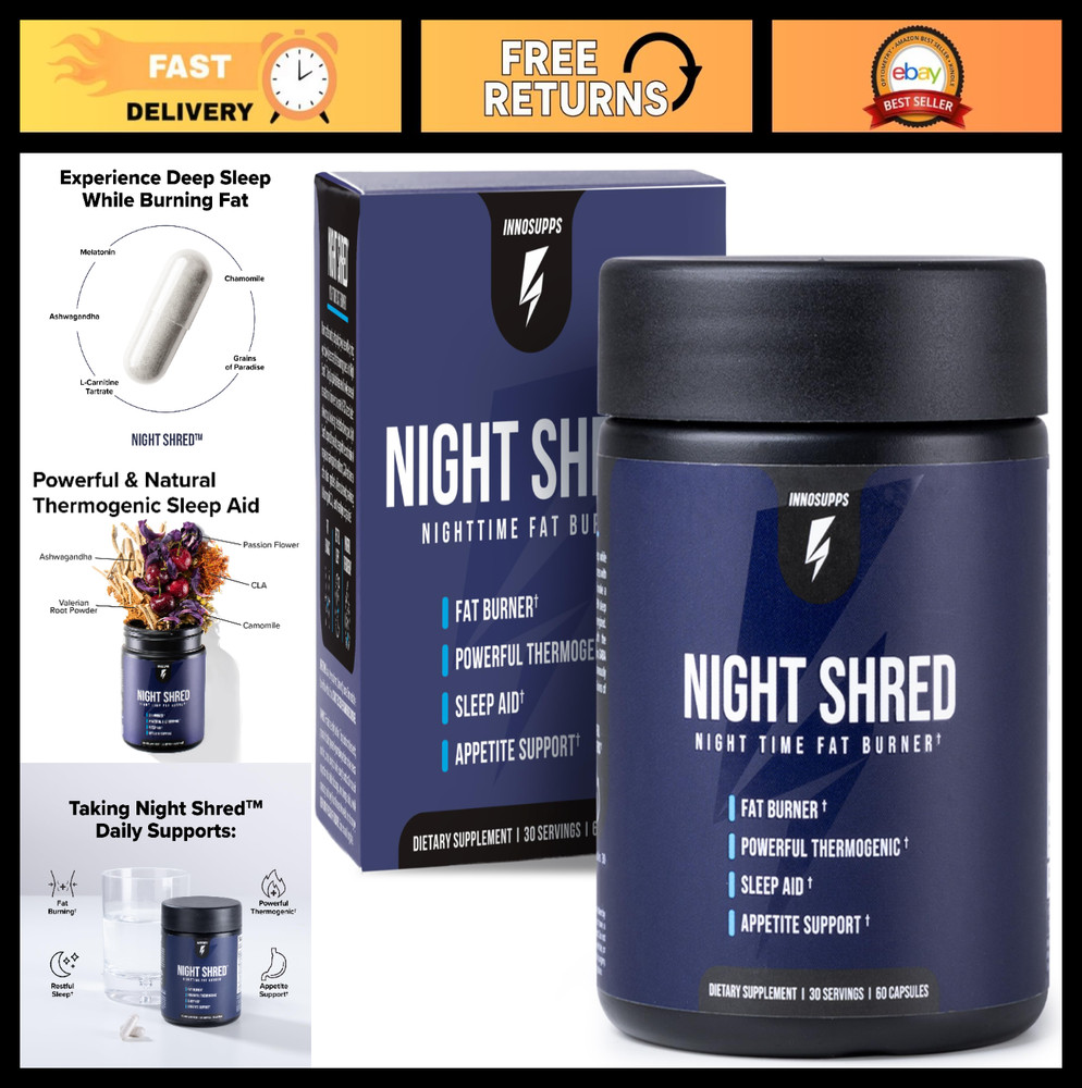 Night Time Fat Burner & Sleep Support – Ashwagandha, 5-HTP, CLA, Melatonin, 60 V