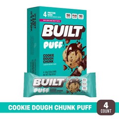 BUILT Bar Cookie Dough Puff, 15g Protein, 4 Count, 1.55 oz Bars (4 Pack)