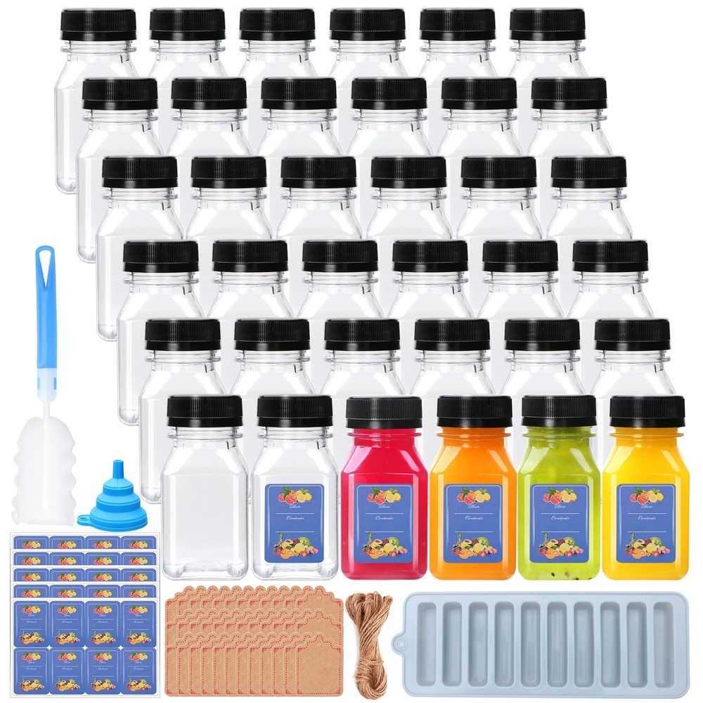 36pcs 4oz Plastic Bottles with Lids, SquarePlastic Juice Bottles with Caps | …