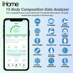 iHome Smart Bluetooth Digital Bathroom Scale, Body Weight & BMI, 397 lbs, Black