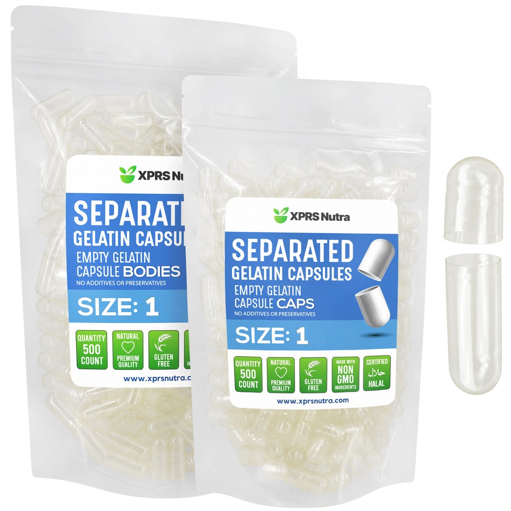 Size 1 Separated Clear Empty Gelatin Capsules Gel Caps Kosher Gelcaps Pills