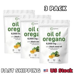3 Pack Oil of Oregano with Black Seed Oil, 300 Softgels NEW Microingredients.