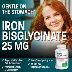 Bronson Iron Bisglycinate 25mg Supports Energy Non-Constipating 180 Veg Capsules