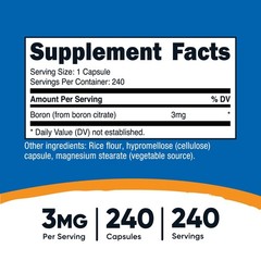 Boron 3mg Supplement, 240 Vegetarian Capsules – Gluten Free and Non-GMO