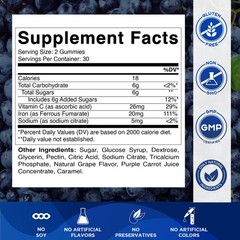 Vitamatic Iron Gummies Supplement – 20mg Serving – 60 Vegan Gummies pack of 3