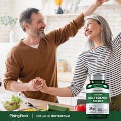 Molybdenum Supplement | 500 mcg | 200 Capsules | Non-GMO | by Piping Rock