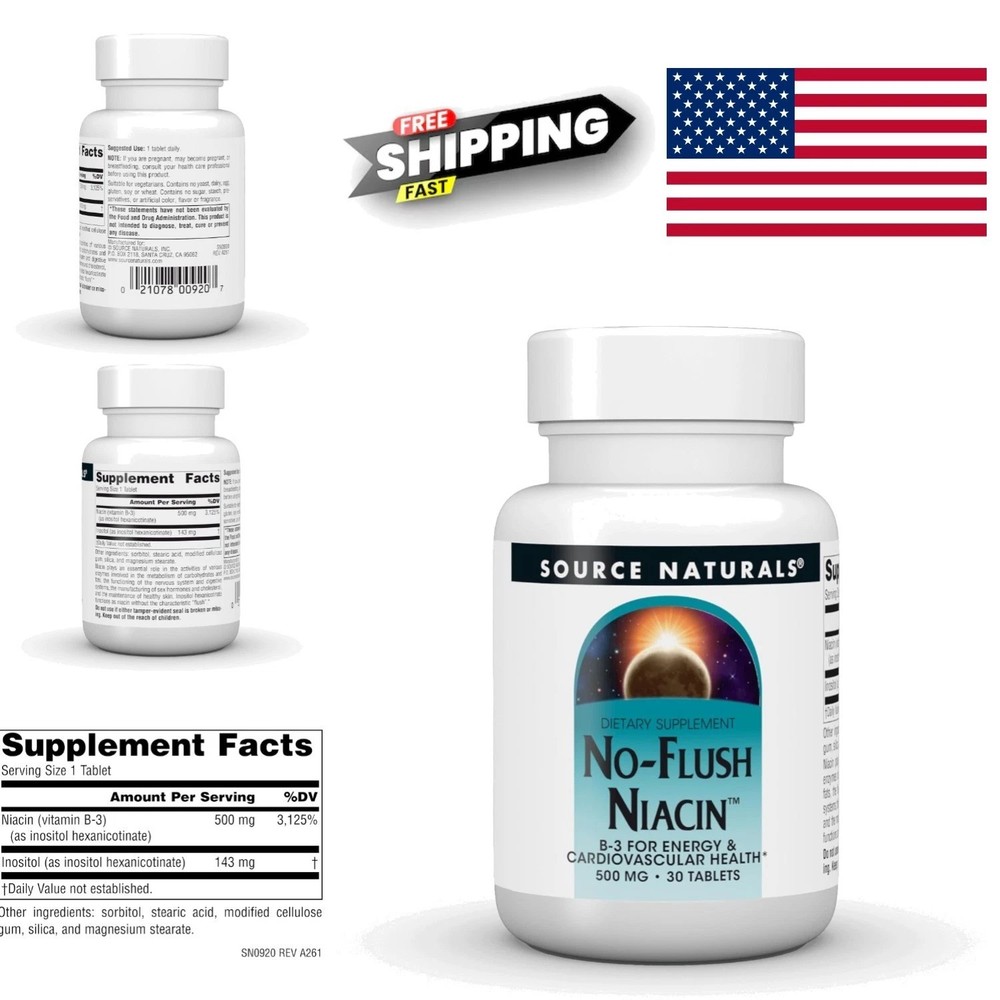 No Flush Niacin 500 mg Tablets for Healthy Energy and Cardiovascular 30 Count