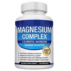 90 Count Magnesium Glycinate Complex Capsules, 1000mg Daily Mineral Wellness