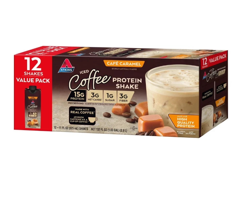 Atkins Café Caramel Iced Coffee Flavor High Protein Shake, 15g of Protein, 1g Su