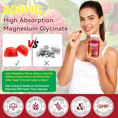 Magnesium Glycinate Gummies Raspberry 600mg 120 Count Sugar Free
