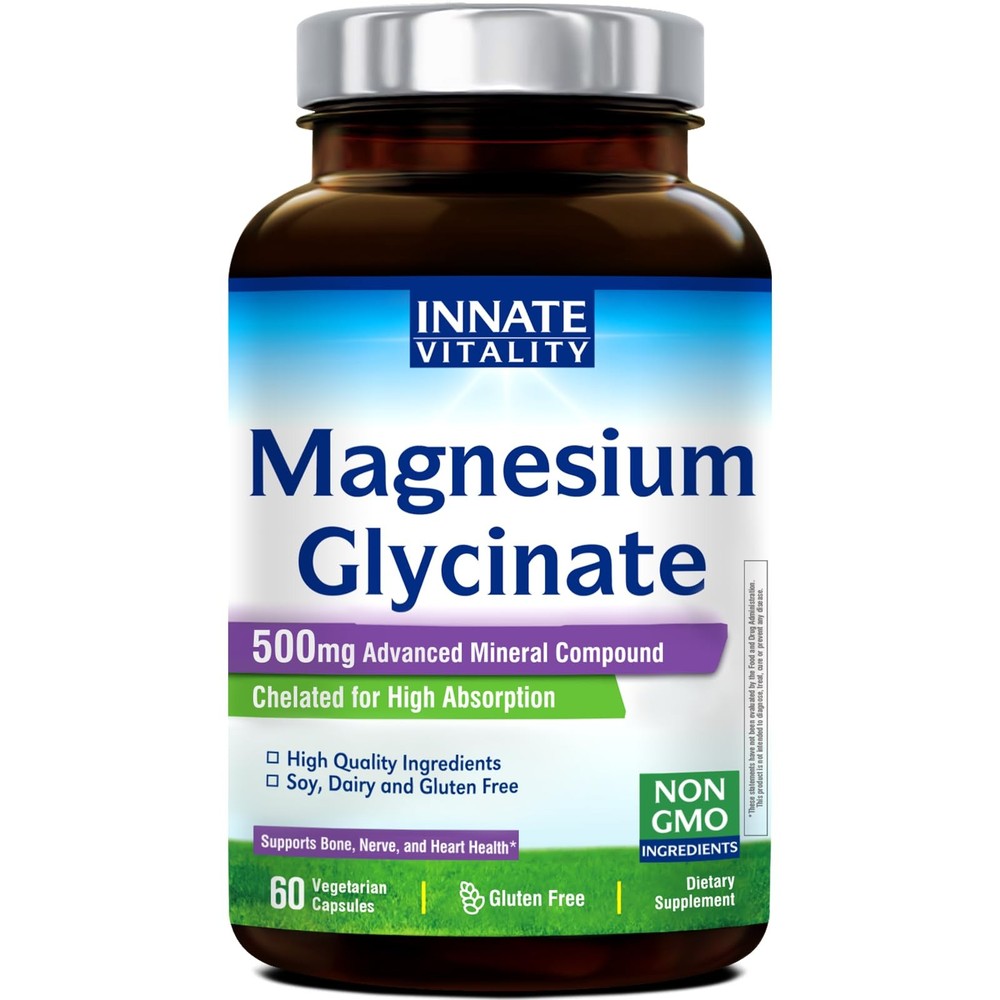 Magnesium Glycinate 500mg High Absorption Elemental Magnesium 60 Vegan Capsules