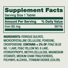 Spring Valley Iron Tablets 65 mg General Health & Wellness 200 Count