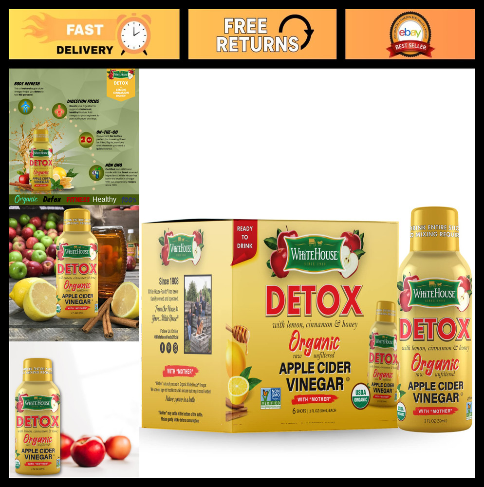 Detox Apple Cider Vinegar Shots – Raw Unfiltered, On-the-Go, Pack of 6