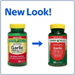 Spring Valley Odor-Control Garlic Softgels 1000 mg, Heart Health, 200 Count