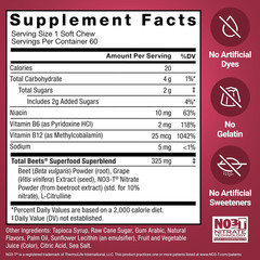 Total Beets Soft Chews with Beetroot, Nitrates, L-Citrulline, Grapeseed Extract,