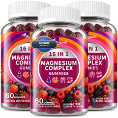 Wanish 3 Packs-Magnesium Complex Gummies For Women Men16 In 1 Calm Magnesium