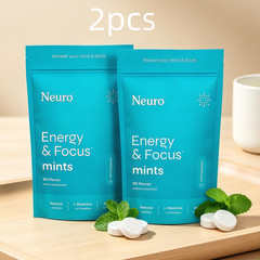 2 Pack Neuro Energy & Focus Mints Peppermint Zero Sugar L-Theanine B Vitamins