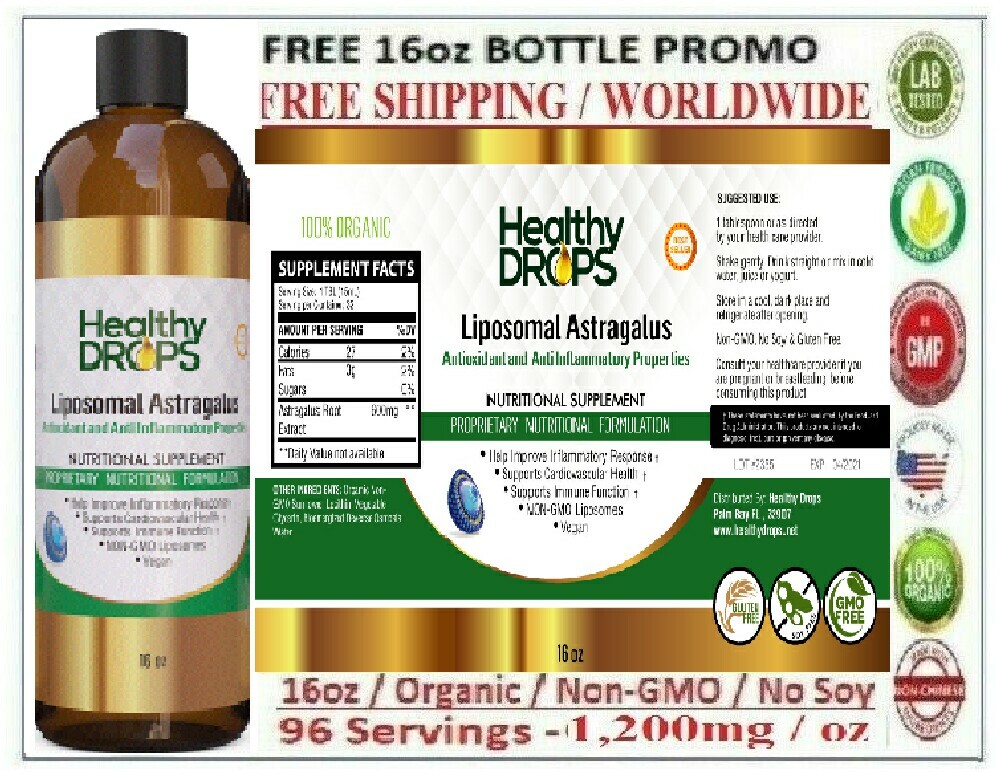 LIPOSOMAL ASTRAGALUS ORGANIC “96 SERVINGS” SOY FREE NON GMO LIQUID 16oz 12/2026