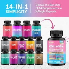 Multi Collagen Peptides CapsulesW/ Type I II III V X Collagen Supplements 90Caps