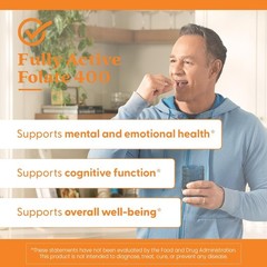Fully Active Folate 400 mcg – Gluten Free Formula for Mental Well-Being, 90 Caps