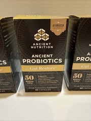 (4) Ancient Nutrition Probiotics Gut Restore Digestive 90 Capsules EXP 02/2026