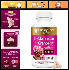D-Mannose & Cranberry Capsules | Urinary Tract Support | 1300mg, 240 Ct, Non-GMO