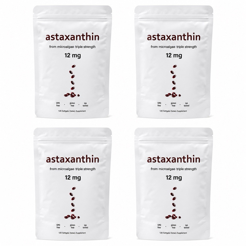 4 pcks Astaxanthin 12mg Antioxidant Softgels 120 ct GMO/Gluten/Soy Free