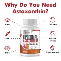 Liposomal Astaxanthin Supplement 24MG, Maximum Absorption, Antioxidant Stronger
