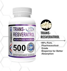 Resveratrol, 99% Pure, Micronized Trans-Resveratrol, 500mg, 60 capsules