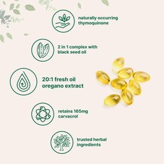 2 in 1 Oil of Oregano & Black Seed Softgels Count with Carvacrol,Immune Support