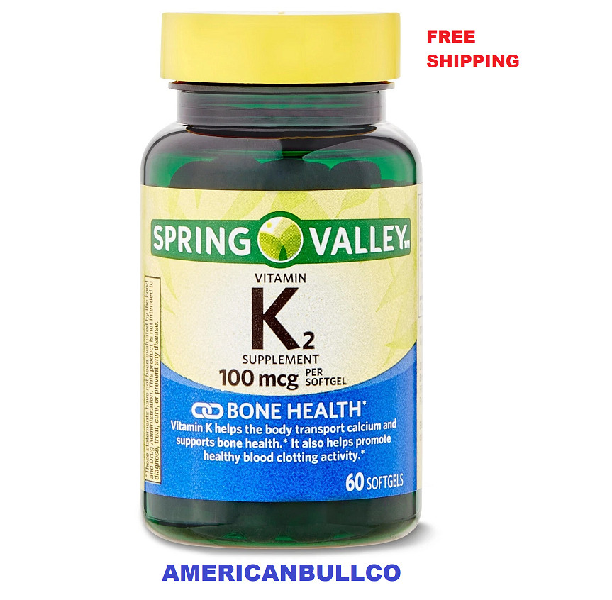 Spring Valley Vitamin K2 Supplement, Soft Gel Capsules, 100 Mcg, 60 Count