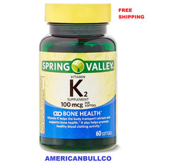 Spring Valley Vitamin K2 Supplement, Soft Gel Capsules, 100 Mcg, 60 Count