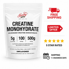 HEARTHY FOODS Creatine Monohydrate Micronized Powder 500G – 100 Servings, 5000mg
