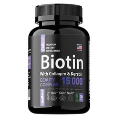 Biotin 15000mcg – MSM, Collagen, Keratin – Anti-aging, for Hair, Skin & Nails