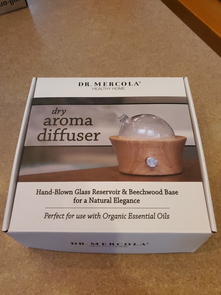 Dr. Mercola Healthy Home Dry Aroma Diffuser Hand Blown Glass Beechwood New NOS