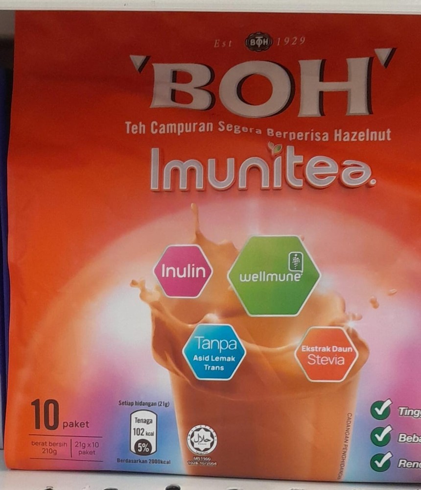 BOH Imunitea Instant Mixed Tea Hazelnut Flavour Halal Drink Malaysia 2 Packs