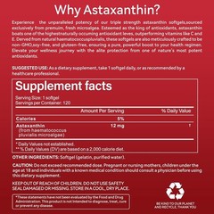 Astaxanthin 12mg 120 Softgels, 4 Month Supply,Triple Strength,Non-GMO,Eye Health
