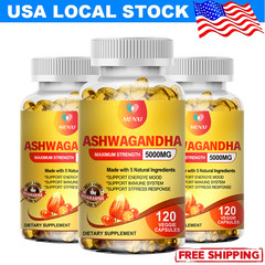 Organic Ashwagandha Capsules 5000mg Strong Stress & Adrenal Support 360 Capsules