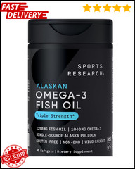 Triple Strength Omega 3 Fish Oil Burpless Supplement EPA DHA Fatty Acids 90 ct