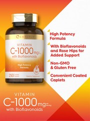 Vitamin C 1000mg with Bioflavonoids | 250 Caplets | with Rose Hips | by Carlyle
