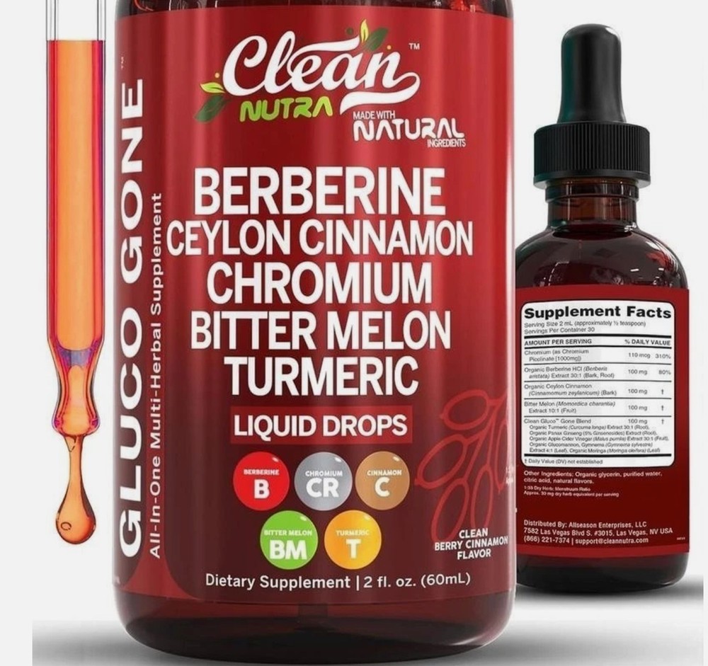 3 Bottles Clean Nutra Berberine with Ceylon Cinnamon Supplement Liquid Drops …