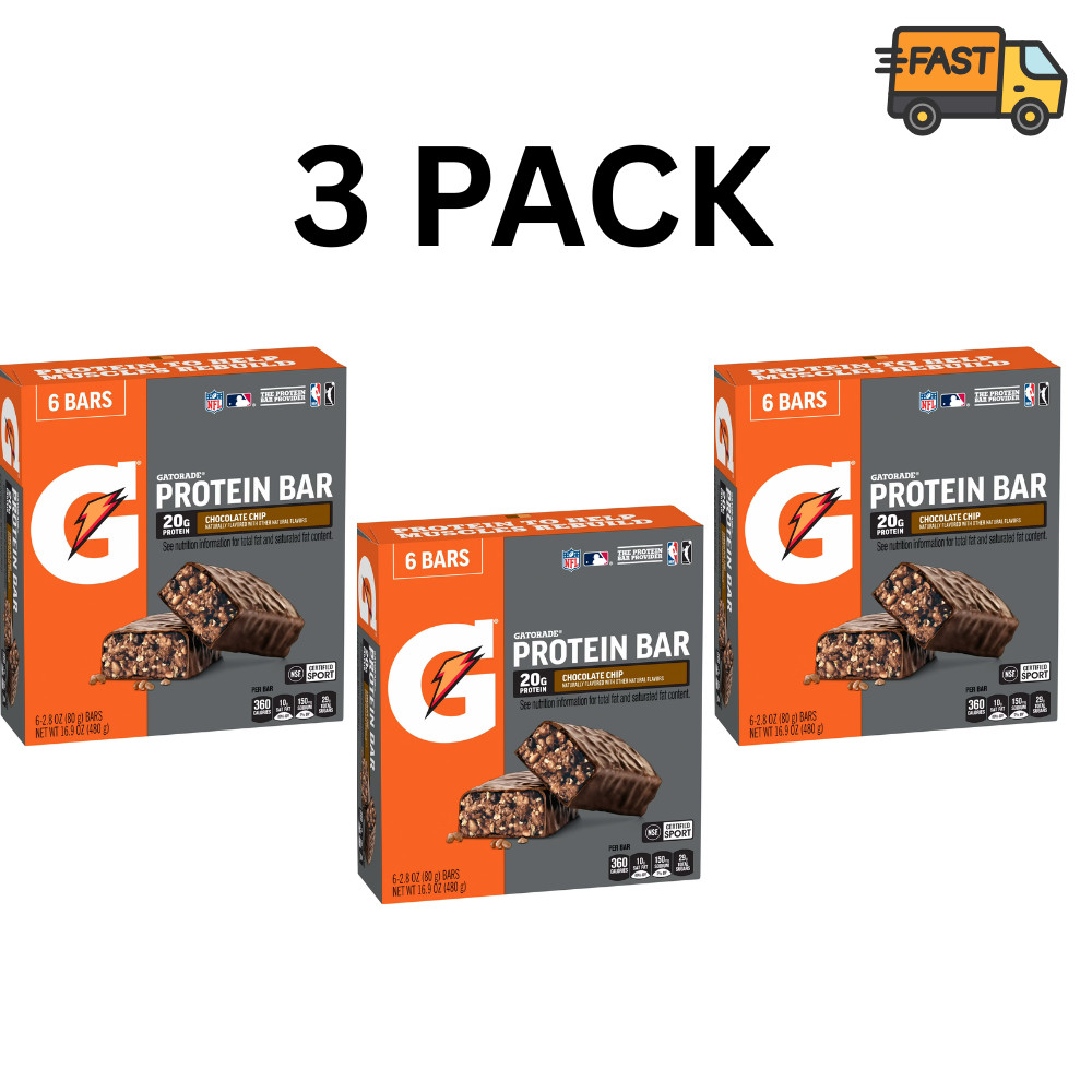 18 Pack Gatorade Whey Protein Bars Chocolate Chip 2.8 oz Energy Recovery