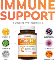Healths Harmony Immune Support Supplement Elderberry Vitamin C and Zinc 60ct