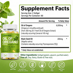 2 in 1 Oil of Oregano & Black Seed Softgels Count with Carvacrol,Immune Support