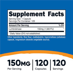 Nutricost Lumbrokinase Capsules 150 mg (120 Capsules) – Gluten-Free, GMO-Free,