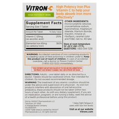 Vitron-C High Potency Iron Supplement with Vitamin C, 60 Count