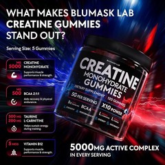 Blumask Creatine Monohydrate Gummies for Men Women 120 Gummies New Sealed 4/2027